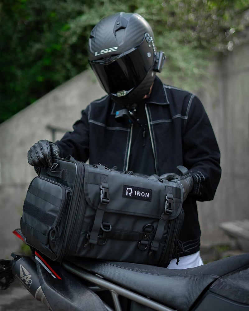 RIDEIRON Motorcycle Tail Bag, Expandable Motorcycle Travel Luggage Bags 40L-60L, Waterproof Rear Rack Trunk with Rain Cover and Sissy Bar Straps - Image 2
